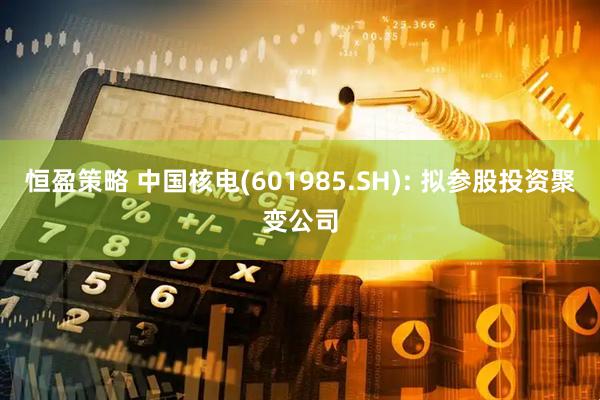 恒盈策略 中国核电(601985.SH): 拟参股投资聚变公司